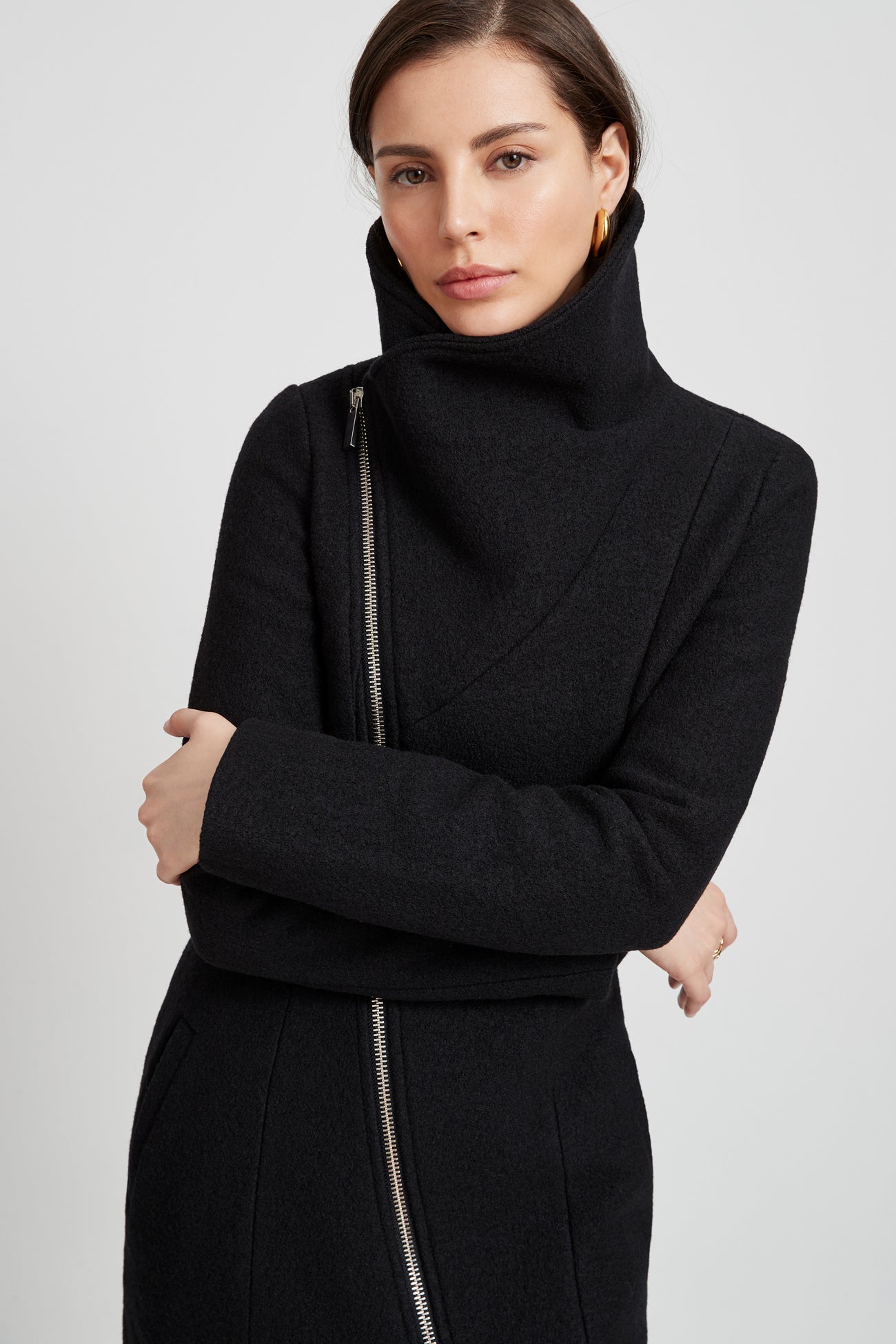 Black Asymmetrical Coat - Maren Wool Coat | Marcella