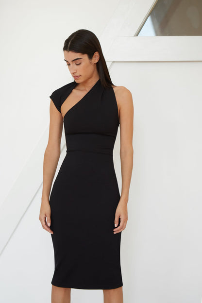 Black One-Shoulder - Manhattan Sleeveless Midi Dress | Marcella