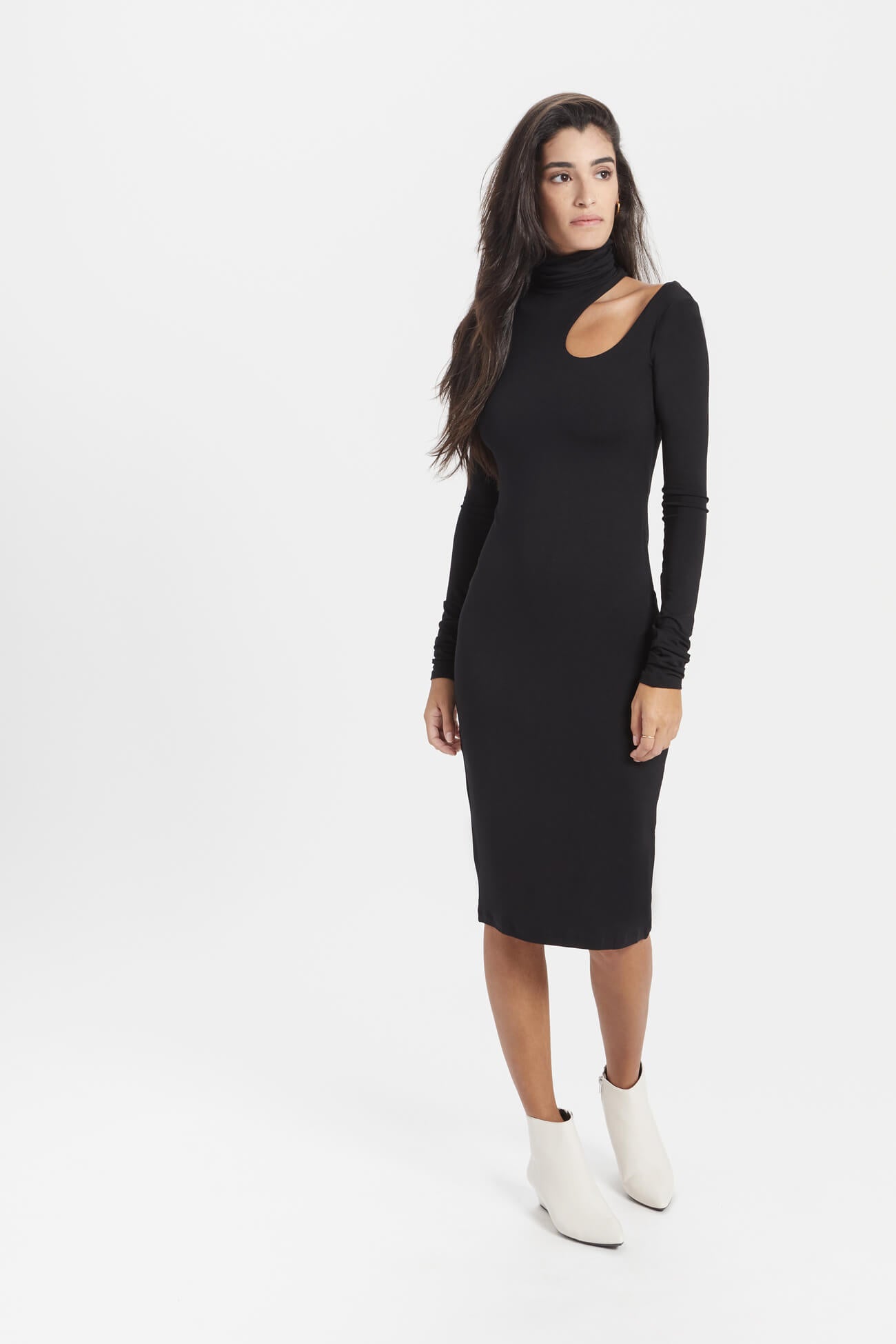 Black Fitted Turtleneck Midi With Cutout - Dalia Dress | Marcella