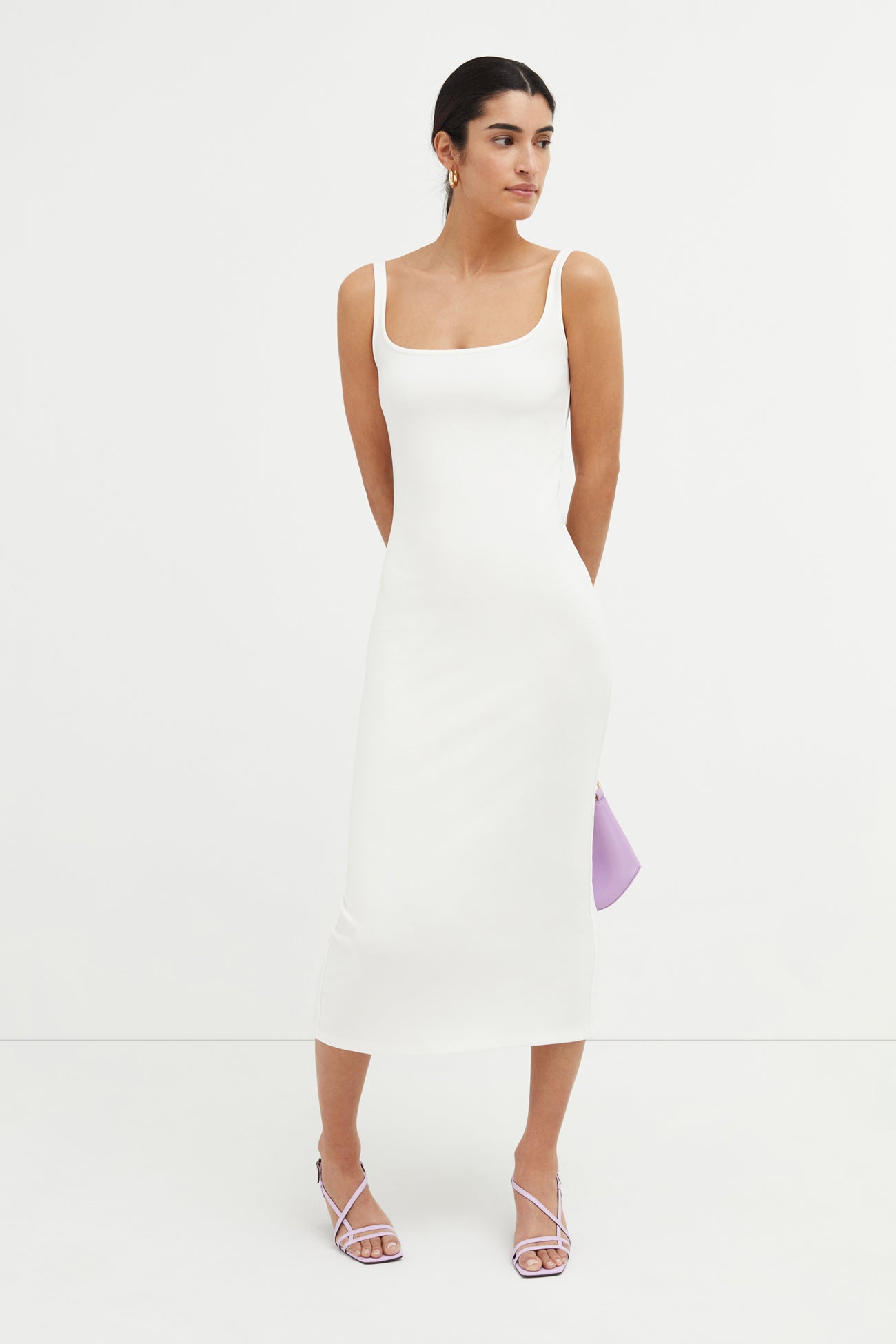 Off White Sleeveless Midi Pencil Dress - Ashley Dress | Marcella