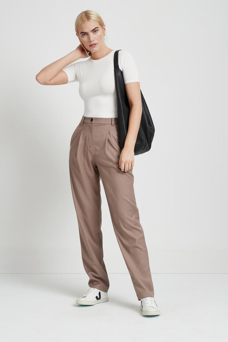 Taupe gray high waisted pleated lightweight wrinkle-free stretch Dress Pants