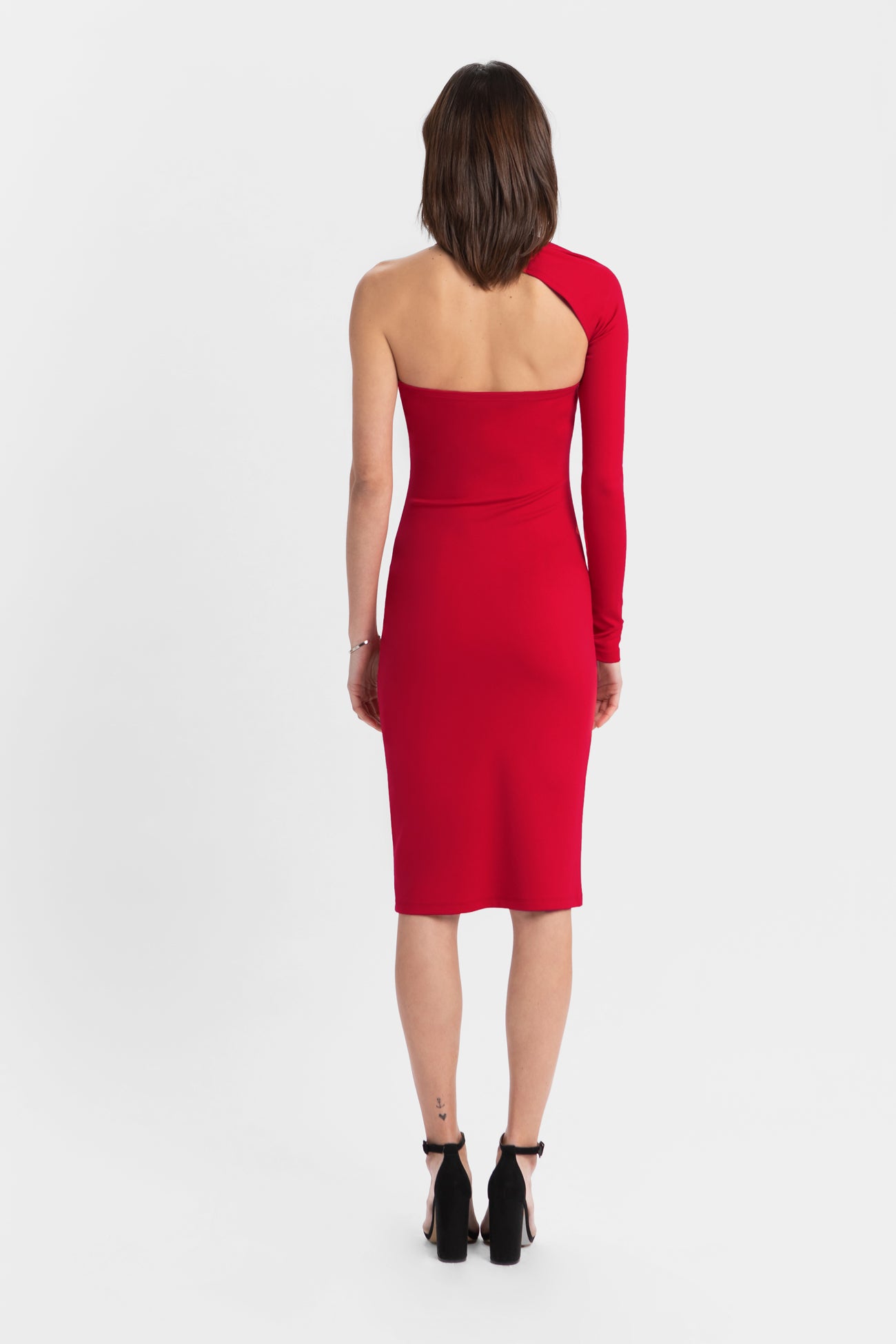 Red Dress - Manhattan One Shoulder Midi Dress | Marcella