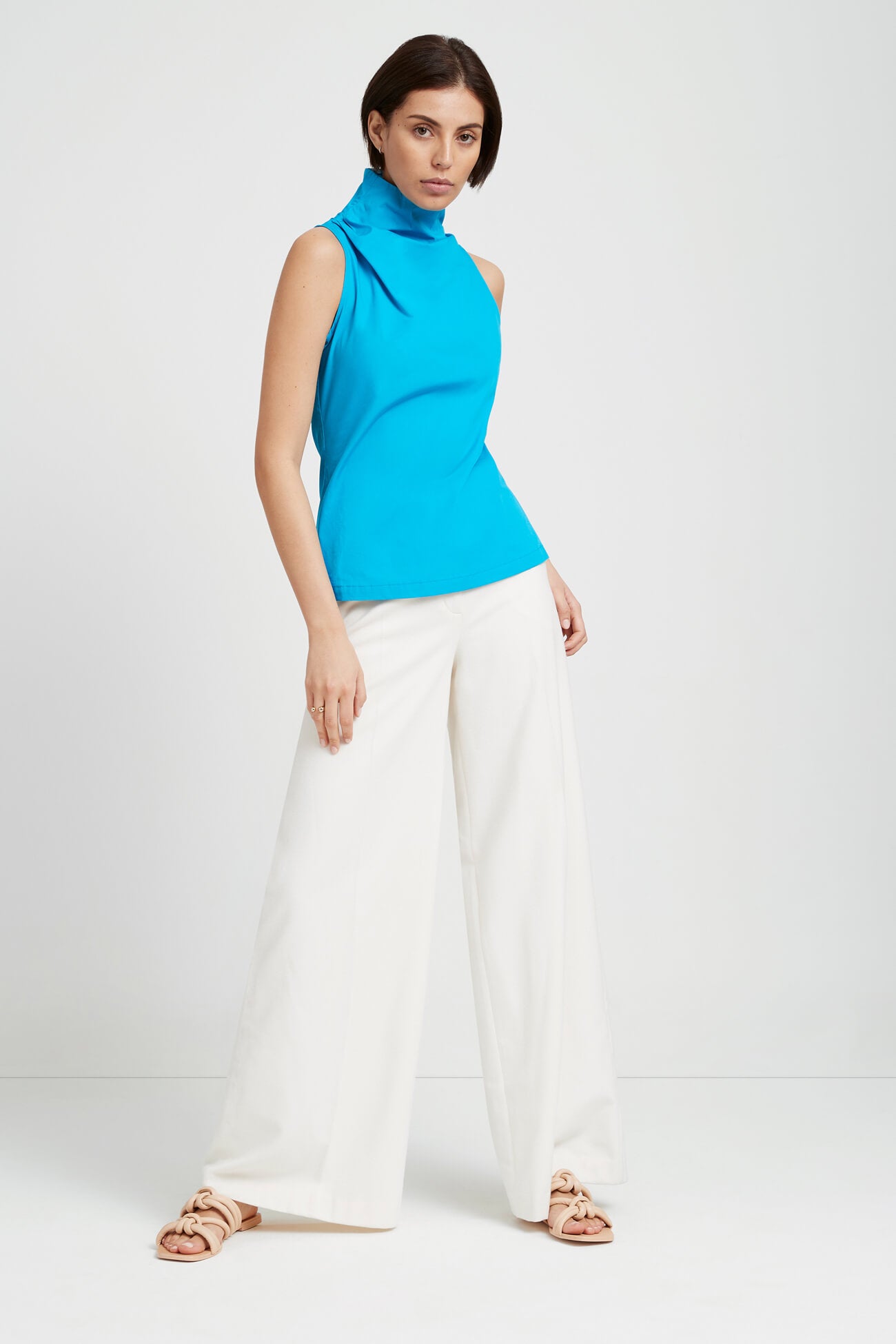 Teal Blue Sleeveless Wide-Neck Top - Rosaly Top | Marcella